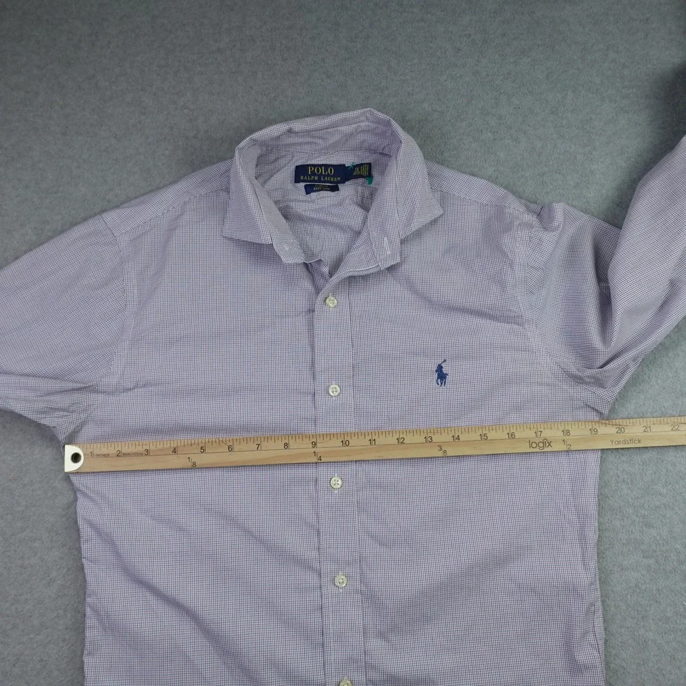 Polo Ralph Lauren Shirt Mens 15 32/33 Purple Slim Fit Dress Easy Care Gingham